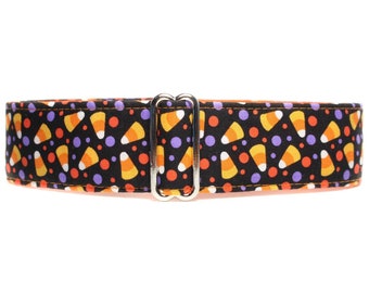 Halloween Martingale Dog Collar, Candy Corn, Satin Lined, Standard and Buckle Style, Size S-XL