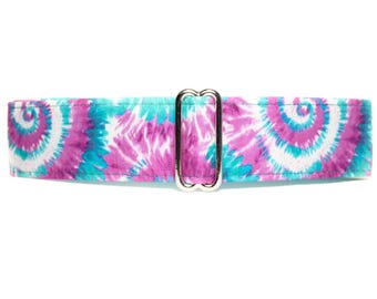 Tie Dye Martingale Dog Collar, Teal and Pink, Size Small to Extra Large