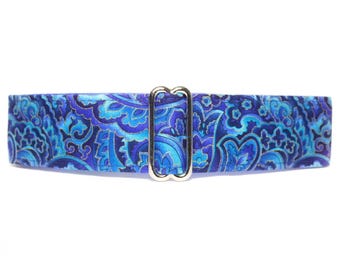 Blue Martingale Dog Collar, Greyhound, Whippet, Paisley, Standard or Buckle Style, S-XL