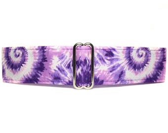 Tie Dye Martingale Dog Collar, Purple, Standard or Buckle Style, Satin Lined, S-XL