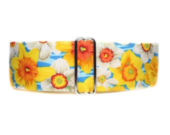 Floral Martingale Dog Collar Daffodil, Satin Lined, Standard or Buckle Style, Small to XL