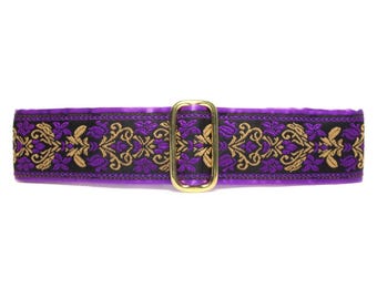 Purple Martingale Dog Collar 1.5 Inch, Satin Lined, Jacquard, Size Small to Extra Large