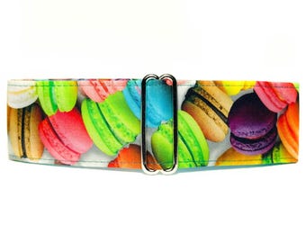 French Macaron Martngale Dog Collar Greyhound, Satin Lined, Standard or Buckle Style, S-XL