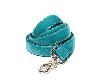 Teal Velvet Dog Leash, Black, Teal Dog Leash, 5 foot Leash, Teal Leash, 6 foot Leash, Custom Dog Leash