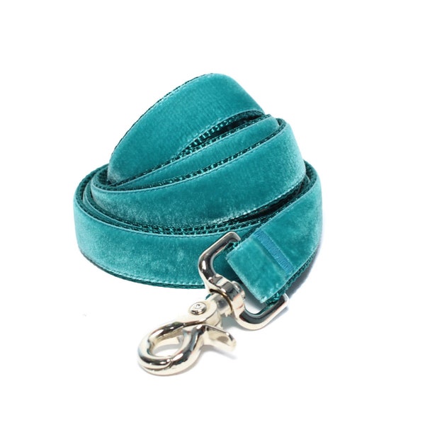 Teal Velvet Dog Leash, Black, Teal Dog Leash, 5 foot Leash, Teal Leash, 6 foot Leash, Custom Dog Leash