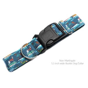 Whippet Buckle Dog Collar.  This is such a fun fabric with whippets on surfboards on a background of deep teal and fully lined with satin. Available in size small to extra large.