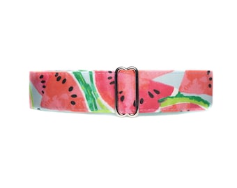 Watermelon Martingale Dog Collar, Pink, Aqua, Satin Lined, Greyhound, Whippet, Standard or Buckle, S-XL