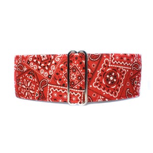 Red Bandana Martingale Dog Collar.  A classic red bandana fabric is a little bit country and lined with satin. Available in size small to extra large.