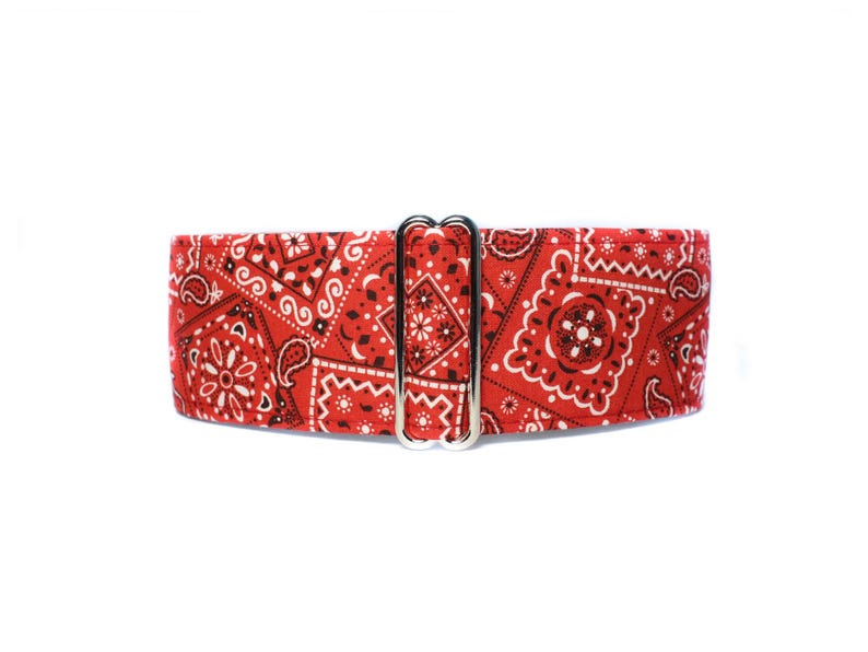 Red Bandana Martingale Dog Collar.  A classic red bandana fabric is a little bit country and lined with satin. Available in size small to extra large.