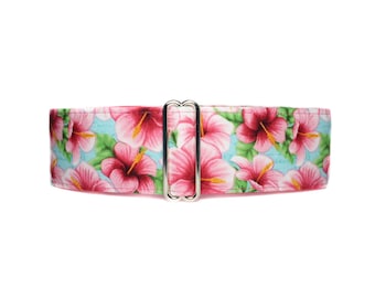 Floral Martingale Dog Collar, Hibiscus, Standard or Buckle Style, Sizes Small to Extra Large
