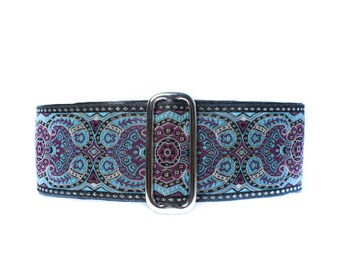 Aqua Martingale Collar Greyhound, 2 Inch Martingale Collar, Jacquard Martingale Dog Collar, Turquoise Dog Collar