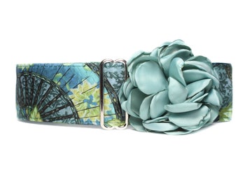 Teal Martingale Collar and Flower, Asian Martingale Collar, Teal Dog Collar and Flower