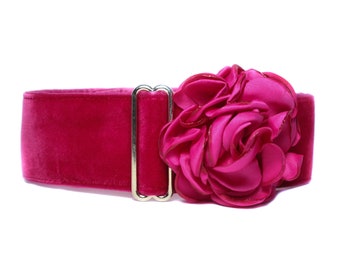 Velvet Martingale Collar and Matching Flower, 2 Inch Martingale Dog Collar, Raspberry Martingale Collar, Velvet Dog Collar