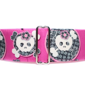 Skull Martingale Dog Collar, Pink Martingale Collar Greyhound, Pink Skull Dog Collar, Girlie Skulls Dog Collar