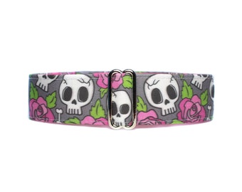 Skull Martingale Dog Collar, Pink, Standard or Buckle Style, S to XL