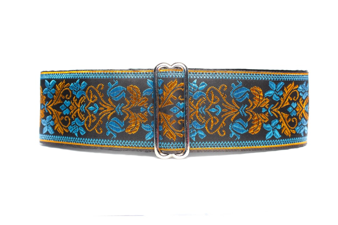 Teal Martingale Dog Collar 2 Inch, Jacquard Martingale Collar Greyhound