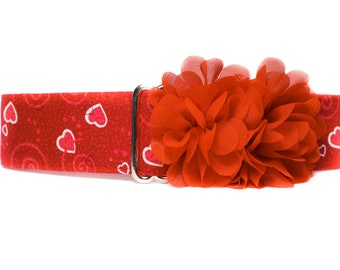 Valentine Martingale Dog Collar Greyhound, Red Hearts Martingale Collar, Red Dog Collar, Valentine Dog Collar, Greyhound Collar, Whippet