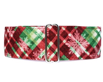 Christmas Martingale Dog Collar, Christmas Dog Collar, Plaid Martingale Collar, Snowflake Dog Collar