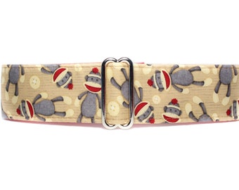 Monkey Martingale Dog Collar 1.5 Inch, Sock Monkey Dog Collar, Extra Large Dog Collar