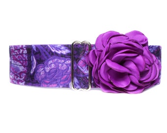 Purple Martingale Dog Collar and Flower, Asian Martingale Collar and Flower, Purple Dog Collar