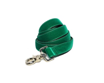 Green Velvet Dog Leash, Emerald Green Lead, 4, 5, or 6 feet long