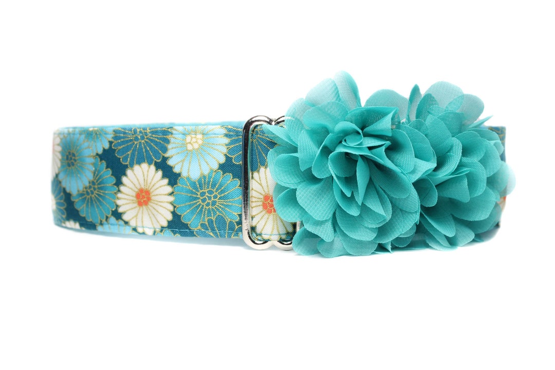 Floral Martingale Dog Collar, Teal Martingale Collar Greyhound, Asian