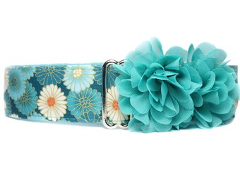 Floral Martingale Dog Collar, Teal Martingale Collar Greyhound, Asian Dog Collar