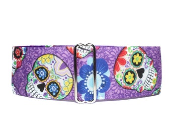 Skull Martingale Dog Collar 2 Inch, Purple Martingale Collar,  Girl Skulls Dog Collar, Greyhound Collar