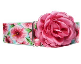 Floral Martingale Dog Collar and Flower, Floral Dog Collar and Flower, Hibiscus Martingale Collar, Hibiscus Dog Collar