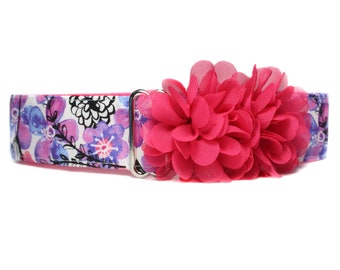 Pink Martingale Dog Collar and Flower, Floral Martingale Dog Collar, Pink Dog Collar, Floral Dog Collar and Flower