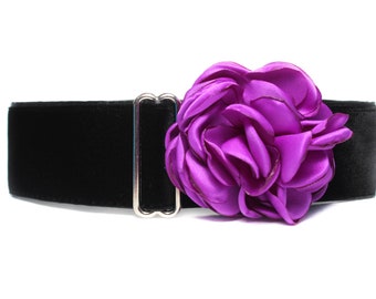 Velvet Martingale Dog Collar and Flower, 2 Inch Martingale Collar, Velvet Dog Collar and Flower