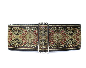 Copper Martingale Collar Greyhound, Jacquard Martingale Collar, Black and Gold Jacquard, Greyhound Collar, Gold Dog Collar, Wide Dog Collar