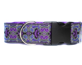 Purple Dog Collar 2 Inch, Jacquard Dog Collar, 2 Inch Buckle Dog Collar, Wide Dog Collar, Huggable Hound Dog Collars, Extra Large