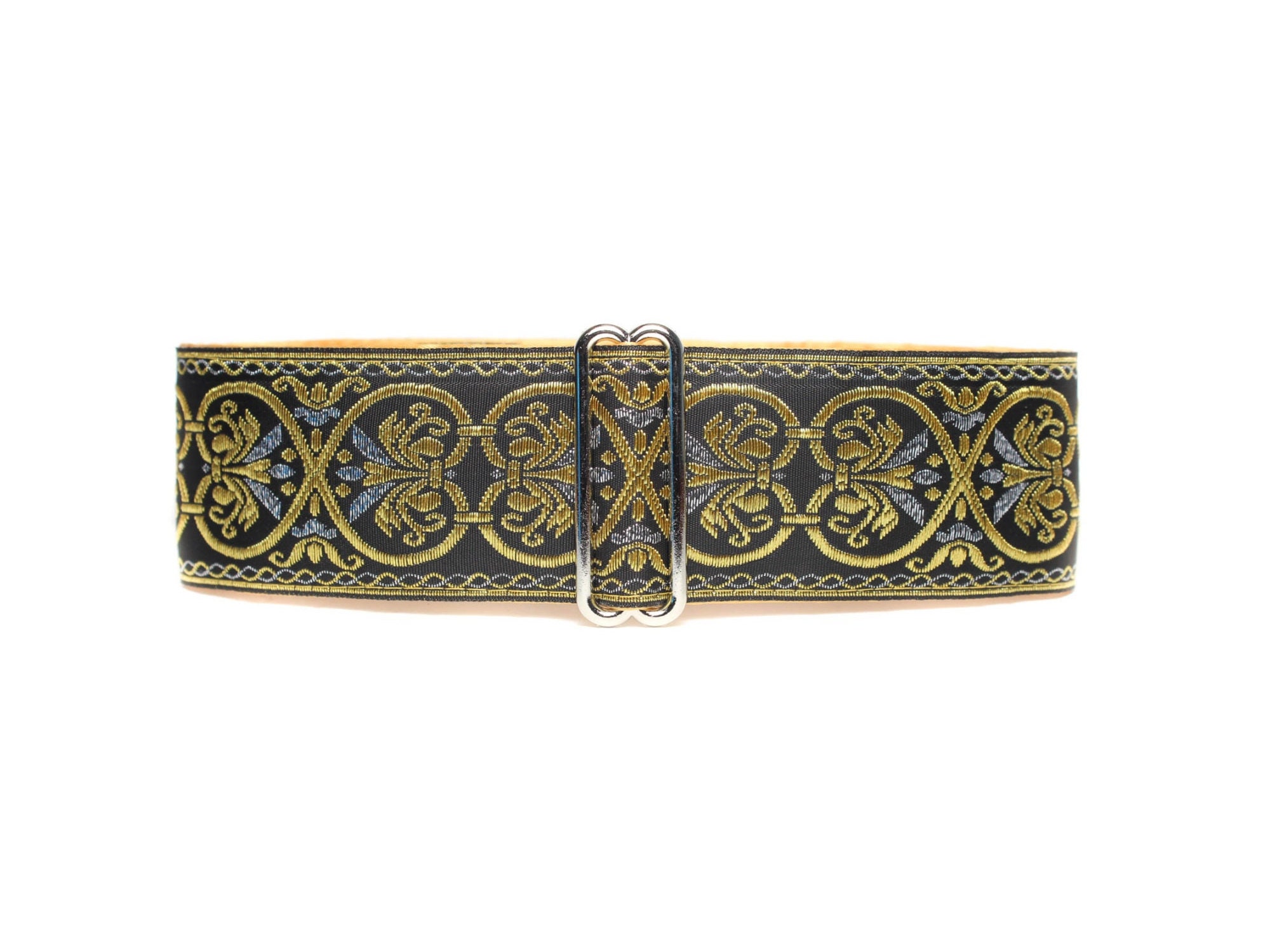 Jacquard Martingale Collar 2 Inch, Black and Gold Martingale Dog Collar, Jacquard Dog Collar