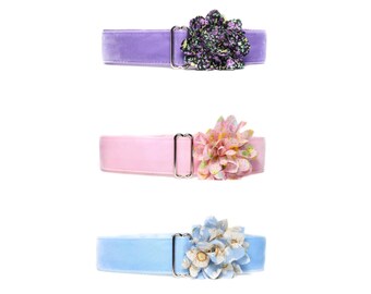 Plush Velvet Martingale with Matching Floral, Satin Lined, Size S to XL