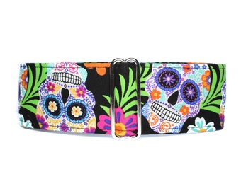 Sugar Skulls Martingale Dog Collar, 2 Inch Dog Collar, Sugar Skulls Dog Collar, Extra Large Martingale Collars