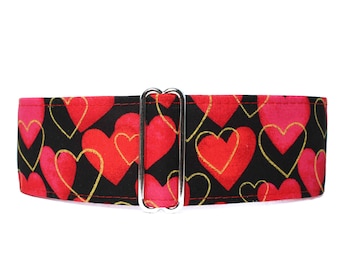 Valentine Martingale Collar Greyhound, 2 Inch Dog Collar, Red Hearts Martingale Collar, Valentine Dog Collar, Hearts Dog Collar