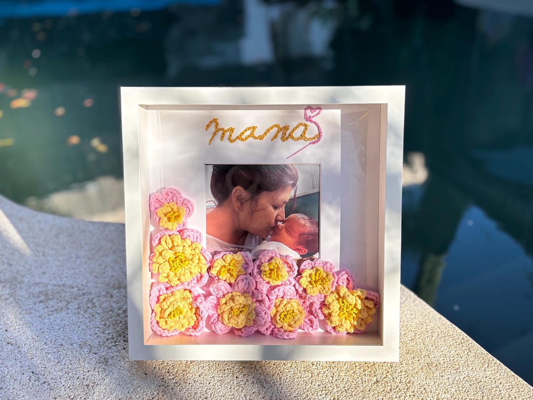 Personalized Baby Photo Frame With Crochet Flowers, Newborn Gift, Baby ...
