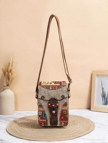 Bohemian Woven Owl Pattern Adjustable Shoulder/Crossbody Bags With Multiple Compartments