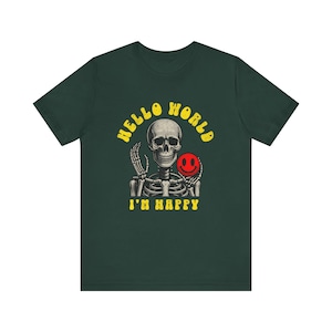 Skelet Emoji T-shirt met korte mouw, Happy Skull T-shirt, uniseks shirt cartoon glimlach, grafische T-shirt Halloween, skelet gezicht emoji top