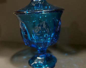 L.E. Smith Blue Glass Candy Dish Excellent Condition