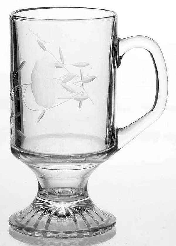 4 Princess House Heritage Glass Pedestal Irish Coffee Mugs Vintage