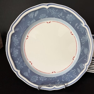 Set of 4 Villeroy & Boch Cottage Blue Dinner Plates 10 1/2” Germany Discontinued Piece Excellent