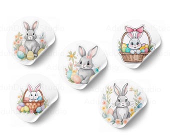 Easter Bunny Stickers | Watercolor Clipart, Transparent PNG (Digital Download)