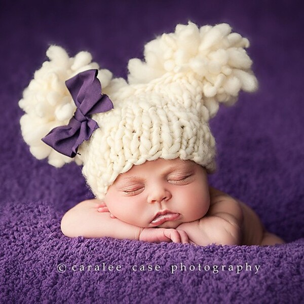 Purely Natural Double Fluff  Baby Hat Hand Knit from Handspun Merino 0-3 months Ready to Ship