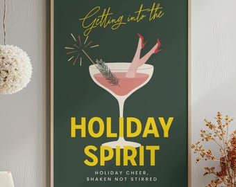 Holiday Spirit Christmas Cocktail Print | Martini Wall Art | Holiday Bar Cart Decor | Printable Poster | Digital Download