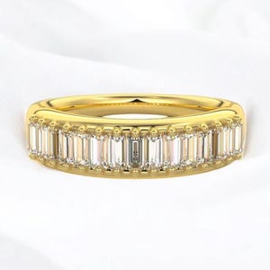 Baguette Cut Moissanite Eternity Band For Wife, Half Eternity Band, 14K Solid Yellow Gold, Wedding Band, Minimalist Stacking Ring for Friend