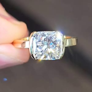 2 Ct Cushion Cut Crushed Ice Lab Grown Diamond Engagement Ring, Bezel Set Solitaire Ring in Yellow Gold, Cushion Diamond Bridal Wedding Gift