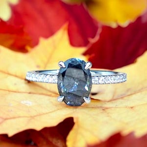 Elegant Grey Moissanite Engagement Ring, Oval Cut Moissanite, Unique Grey Gemstone Ring, Alternative Engagement Ring,Minimalist Fine Jewelry