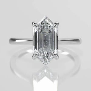4 Carat Step Cut Solid Gold Dutch Marquise hexagon Moissanite Engagement Ring, luxurious custom birthday gift for her, hexagon cut diamond
